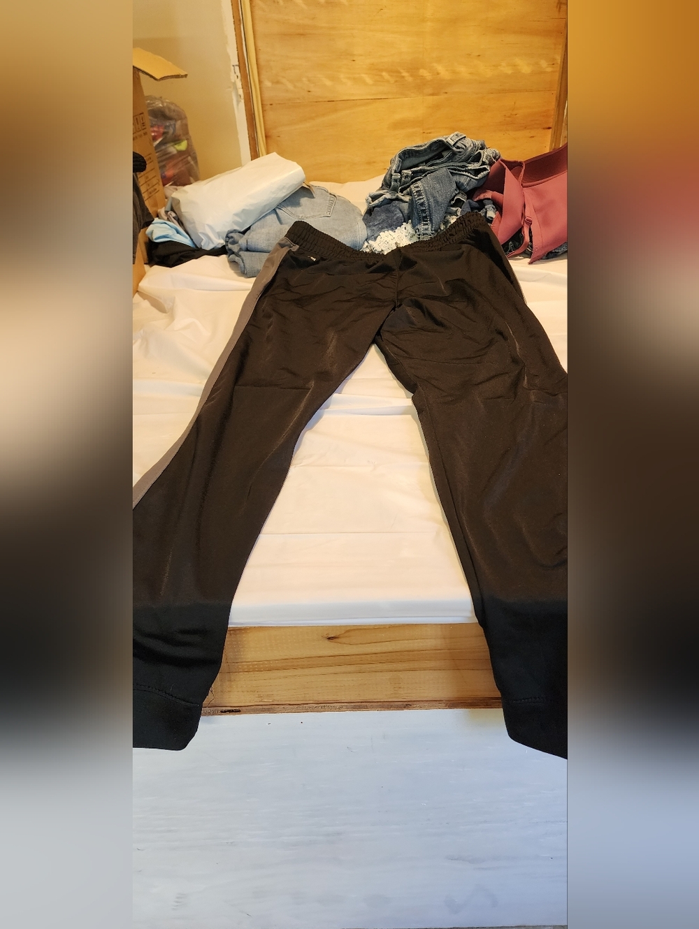 Men's Black Track Pants with Gray Side Stripe